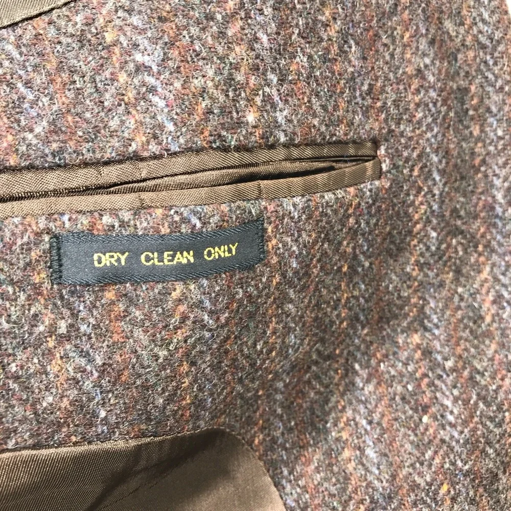 Vintage 80s Haggar Wool Blazer Sport Coat Men 42L Brown Herringbone Academia Dad